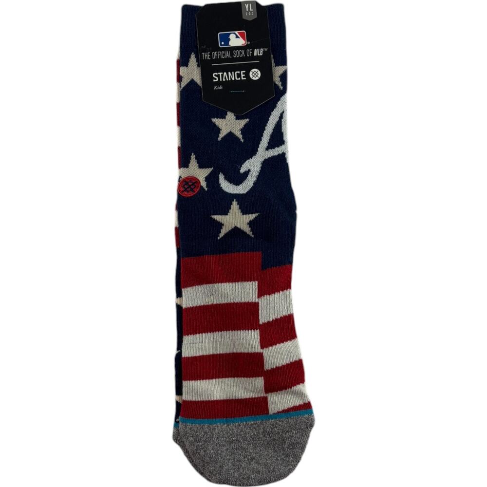 Stance Kids Socks Youth L 2-5.5 Official Sock of MLB Brigade ATL Navy M3110B5BAT